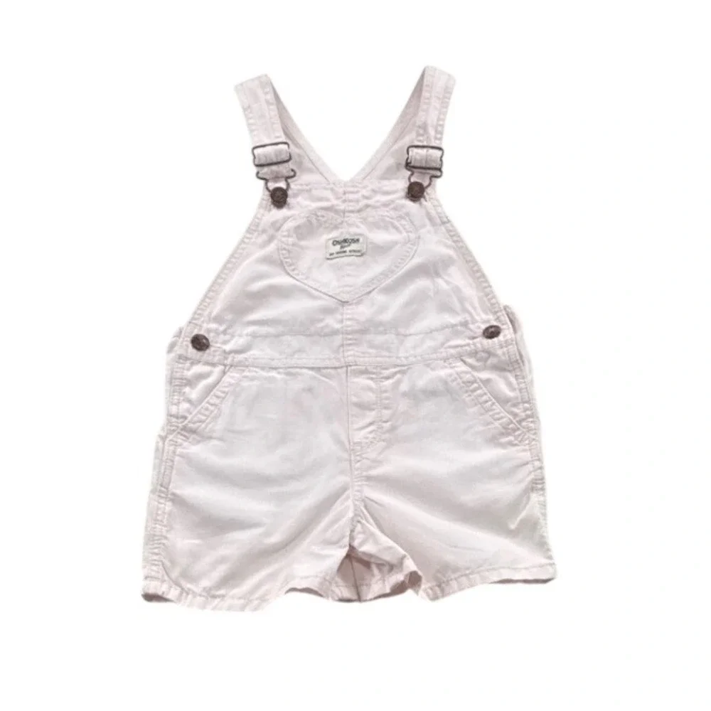 OshKosh B'gosh Shortall Overalls Kids 4T Light Pink Excellent Heart Pocket Twill
